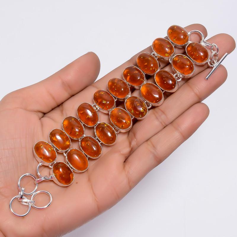 Mind Blowing Top Grade Qualite 100% Natural Baltic Amber Oval Shape Ethnic Style Handmade Jewelry 925 Steling Silver Bracelet 5-8" WSJ-4710