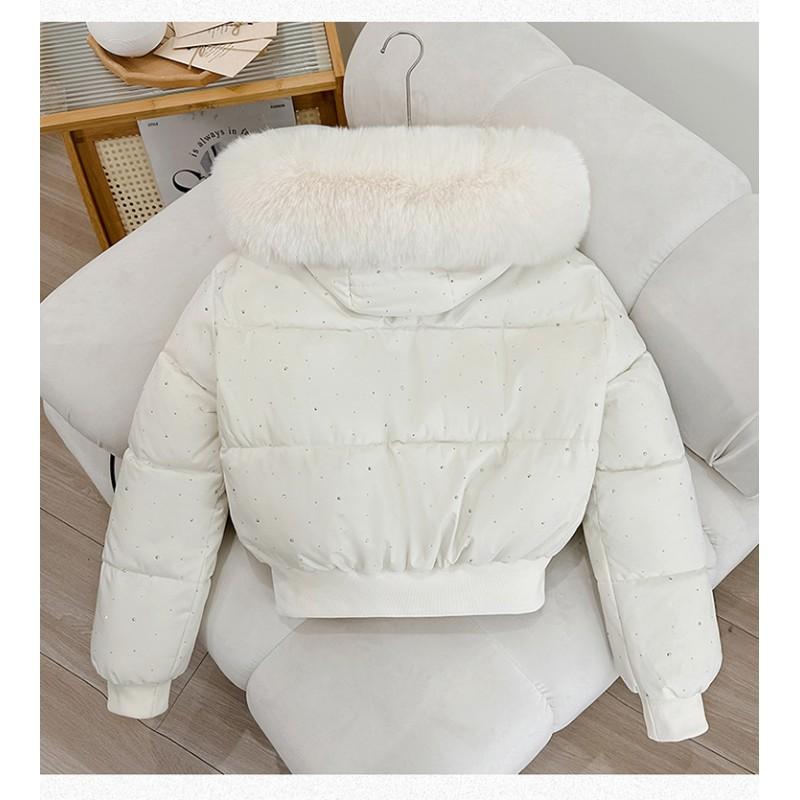 Womens Short Puffer Coat With Faux Fur Collar Warm Thickened Cotton Jacket Korean Style Slim Fit Winter Outerwear