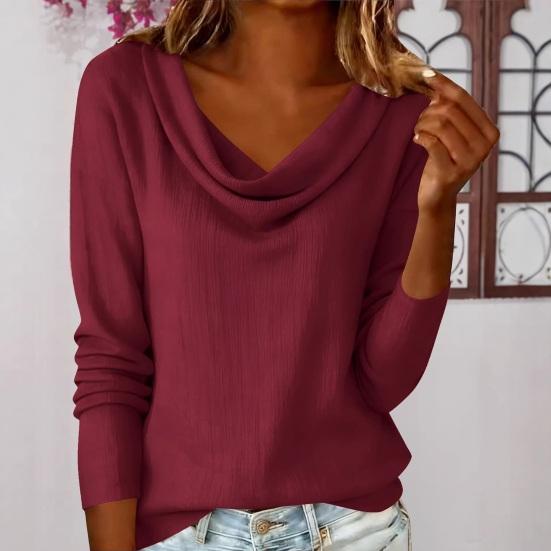 Women Tops Swing Collar Long Sleeve Loose Fit Pullover Tops Pure Color Leisure Blouse Work Party Vacation Office Casual Wear