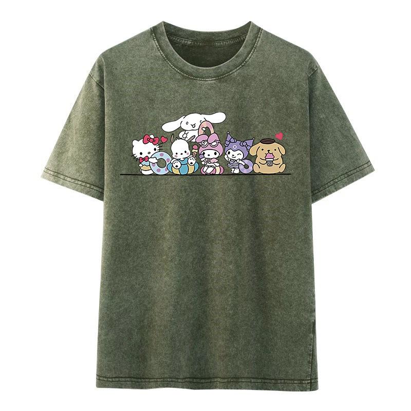 

Unisex Retro Washed Distressed Cotton T-Shirt: Trendy Summer Short Sleeve for Couples M темно-зеленого