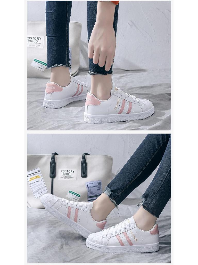 2022 Spring & Autumn Women's White Leather Shell Toe Sneakers - Casual All-Match Flats