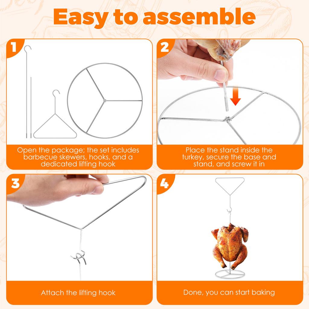 Stainless Steel Turkey Fryer Stand Kit Vertical Chicken Roaster Stand Rack Turkey Fryer Grill Accessories for Deep Fry Pot & BBQ