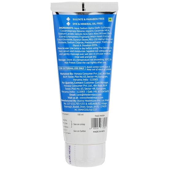 The Derma Co 1% salisylsyre gel ansiktsvask med salisylsyre og heksehassel for aktiv akne - 100 ml(Dermaco) (Pakke med 3)