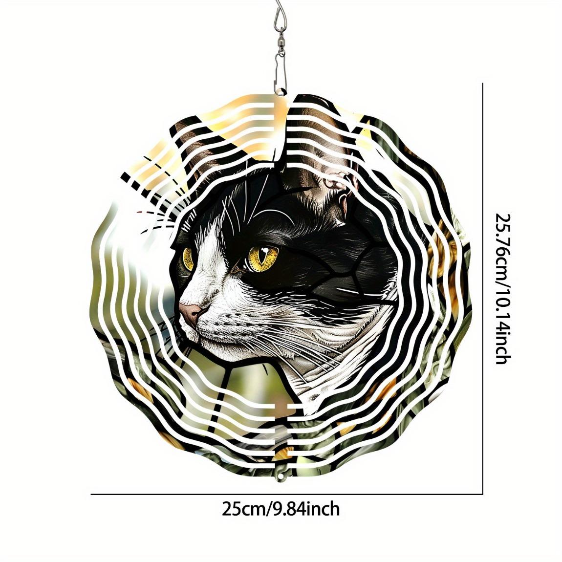 

Металлический флюгер-кошка 3D кинетический садовый декор подвесное украшение для улицы патио двора не требуется электричество черно-белая кошка с листьями 01A