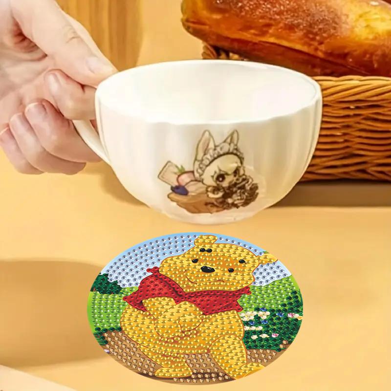 8pcs/Set Partner Series DIY Diamond Painting Coasters with Holder Anti Slip Wood Drip Mats Crystal Rhinestones Diamond Art Coasters for Adults