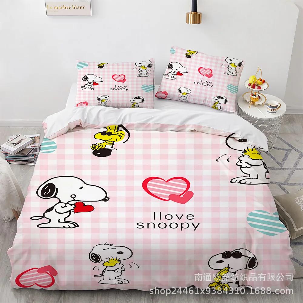 Snoopy Cute Print Bedding Sets Comforter Quilt Bed Cover Duvet Cover Pillow Case 2-3 Pieces Sets Kids Adult Size Home Decor
