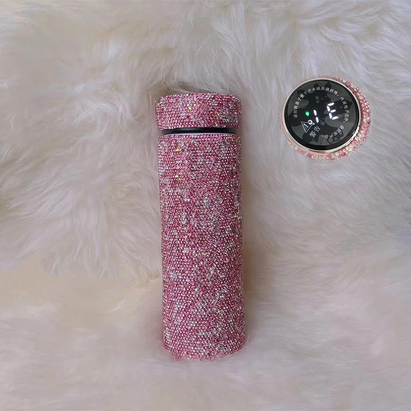 500ml Sparkling Diamond Intelligent temperature display Insulated Cup Stainless Steel Water Bottle Portable Travel Vacuum Flasks