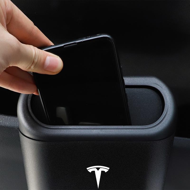 UBG4   In-vehicle Trash Can Car Logo Garbage Case Storage Bucket Accessories For Tesla Model 3 Highland 2023 Model S Model X Model Y