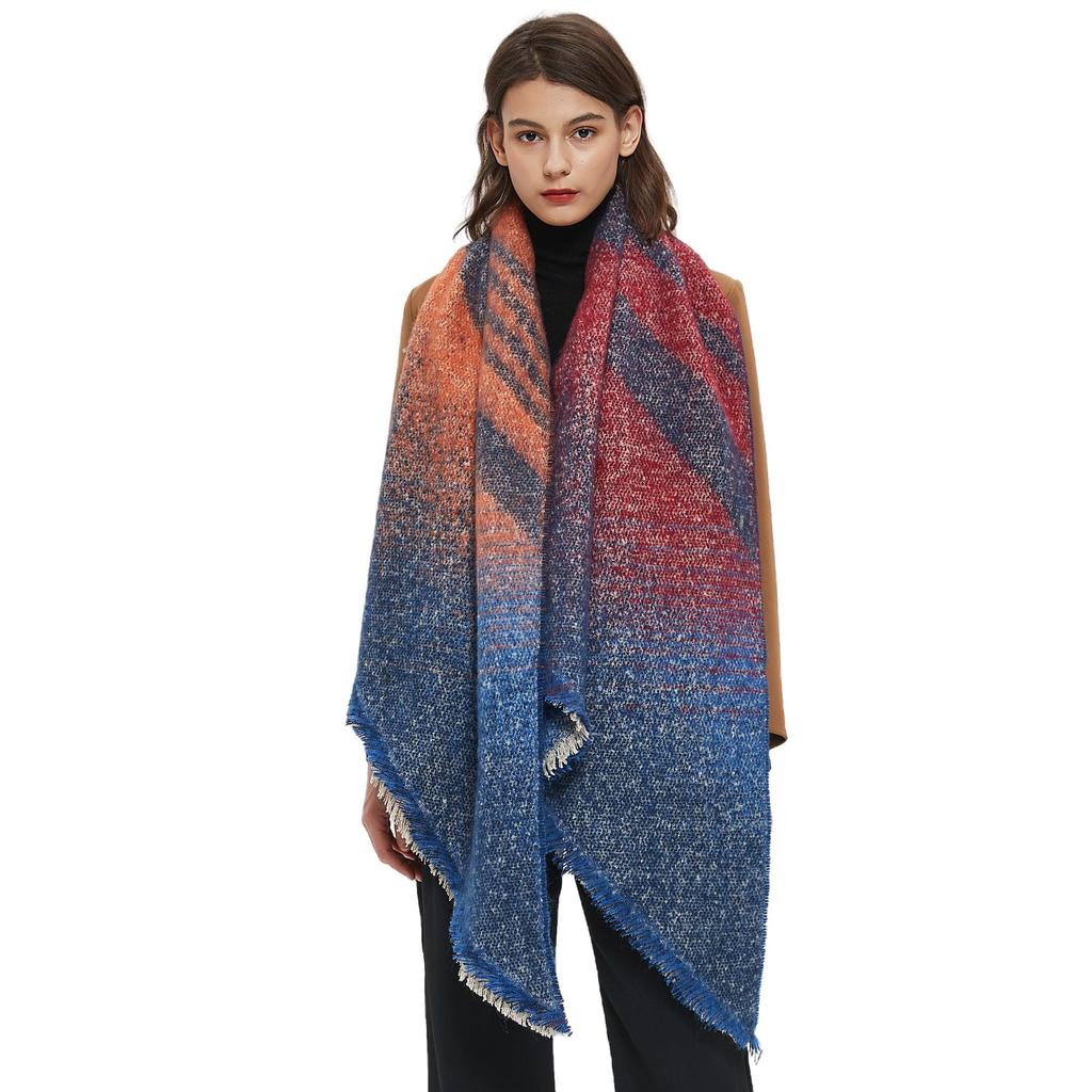 Women's Autumn Winter Thick Striped Star Print Scarf Warm Shawl