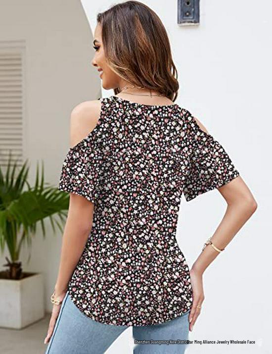 2025 Summer Off-the-Shoulder V-Neck Print Top for Women