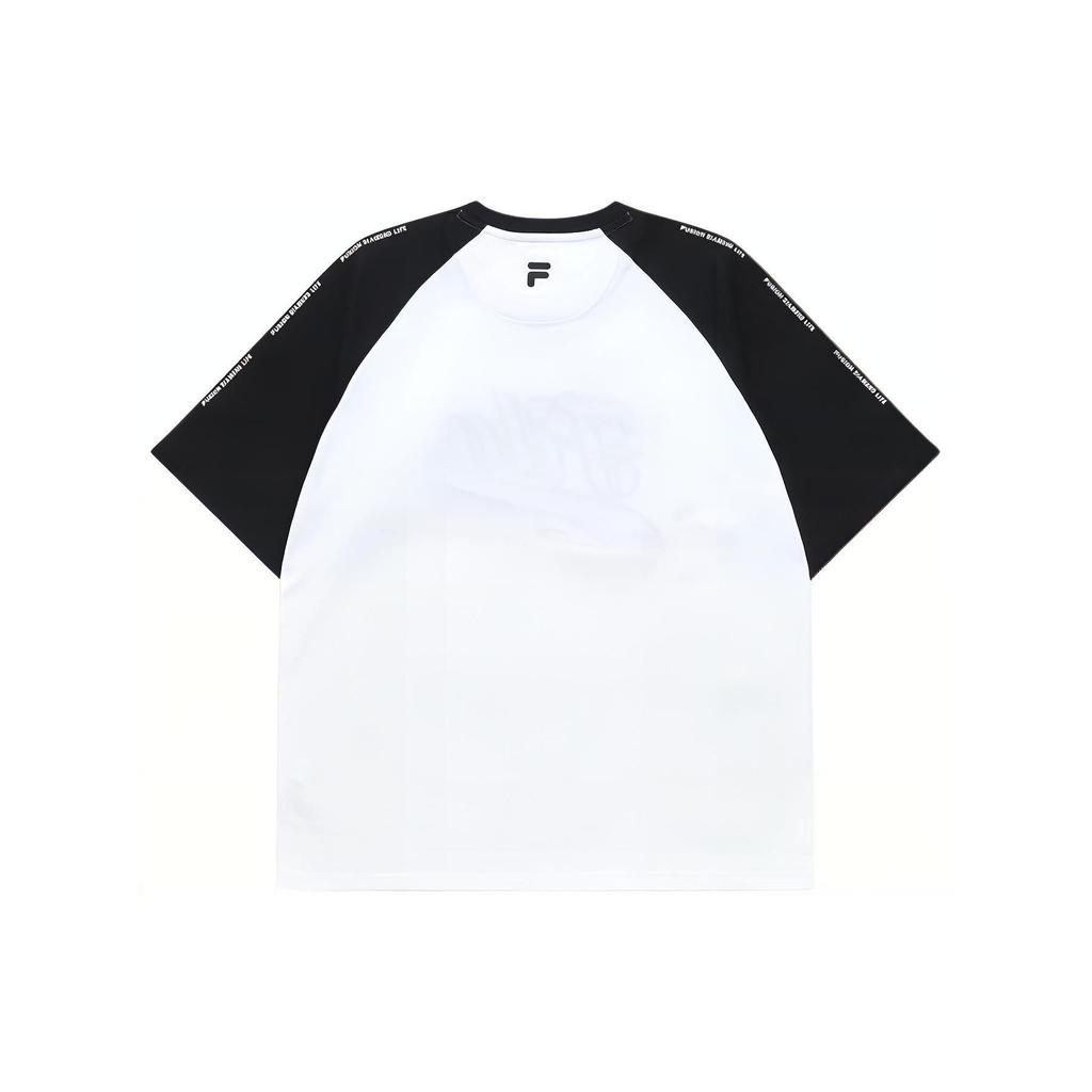 FILA Fusion Letter Print Color Block Trendy Loose Fit Crew Neck Raglan Sleeve Short Sleeve T-Shirt Men T-Shirts White T11M326104CWT