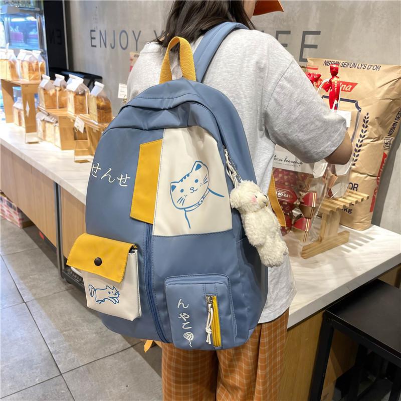 Cute Cat Print Backpack for Girls Large Capacity Student School Bag Leisure Travel Multi Functional Backpack Portable Boy Schoolbag