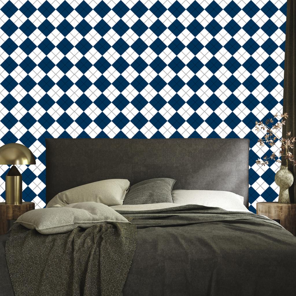 Basic Retro Checkered Wallpaper Navy Blue and White 50x1000