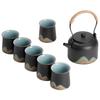Susi Hand-Painted Ceramic Landscape Tea Set with Beam Handle Pot (1 Pot, 6 Cups)