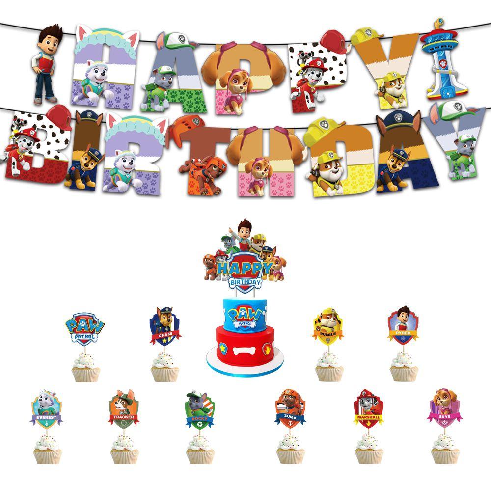 Paw Patrols Party Supplies Balloons Banner Cupcake Toppers Kids Birthday Decor