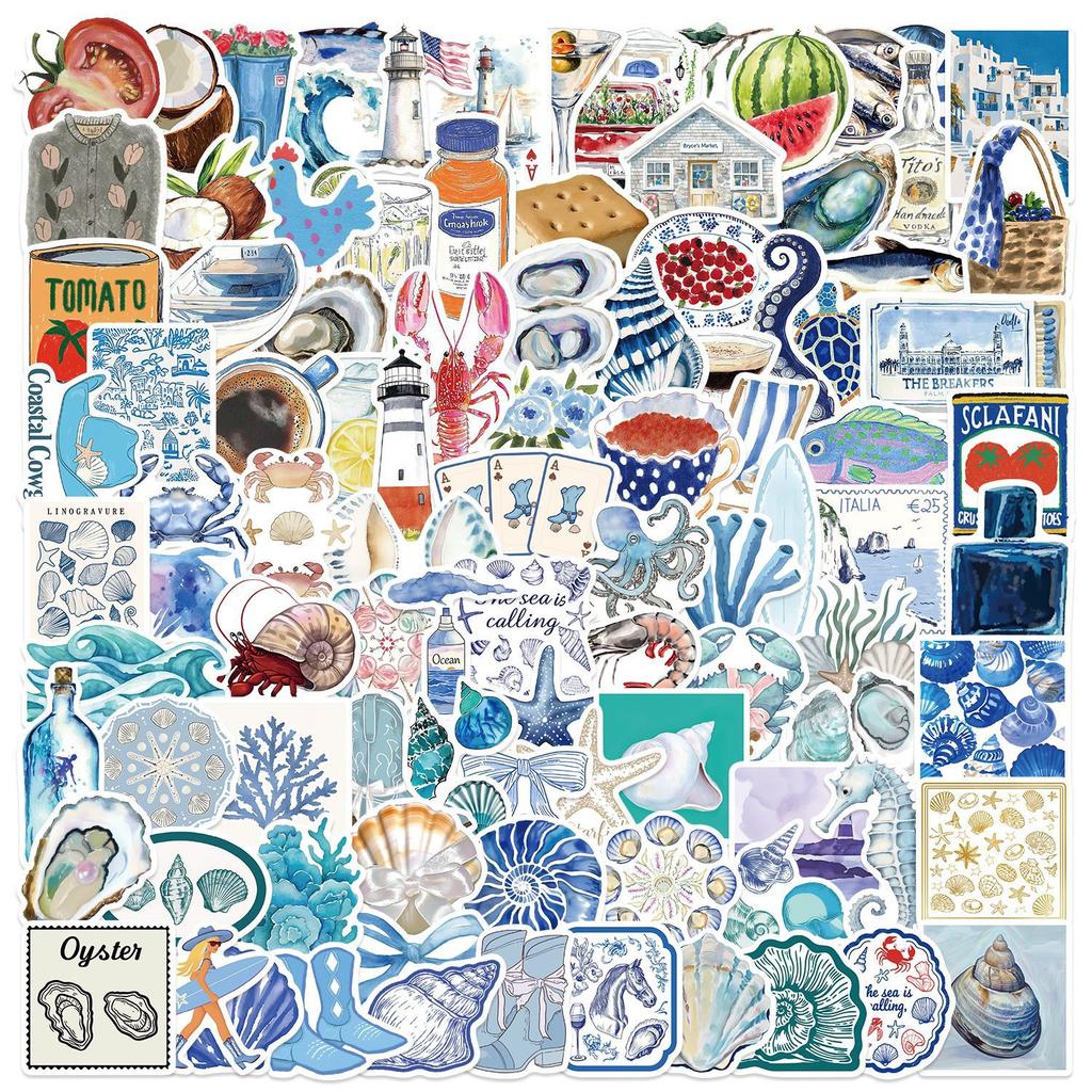 100 Blue Coast Aesthetic Graffiti Stickers DIY Decorative Guitar Laptop Suitcase DIY Waterproof