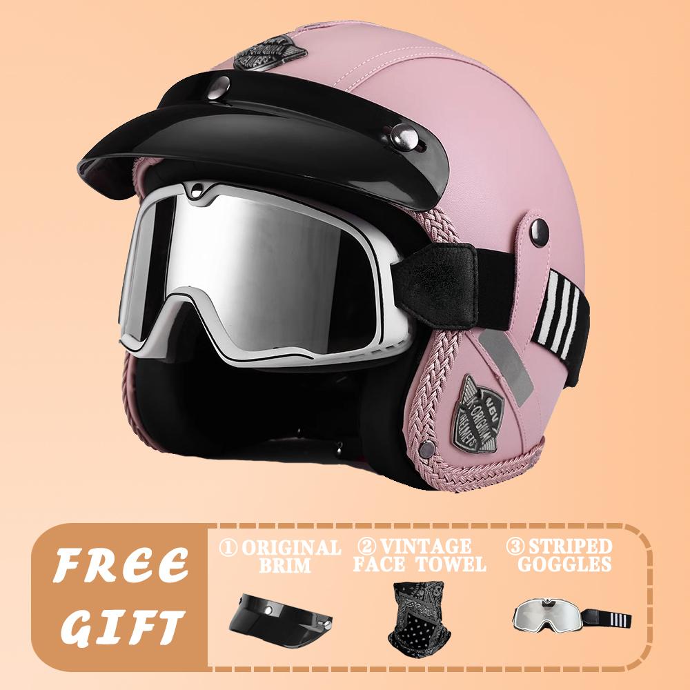 VGV Motorcycle Helmet DOT Certification Motorcycle Lightweight Four Seasons Street Helmet Three Quarters Vintage Half Helmet