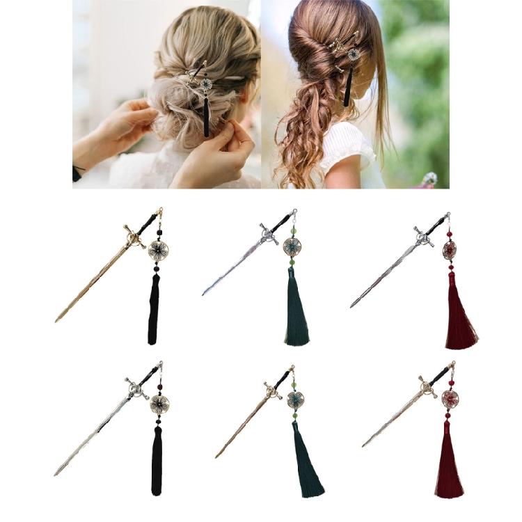 Stylish Hair Clip Swords Shaped Tassels Hair Barrette Alloy Texture Hair Accessory Hairpin Present for Swords Enthusiasts