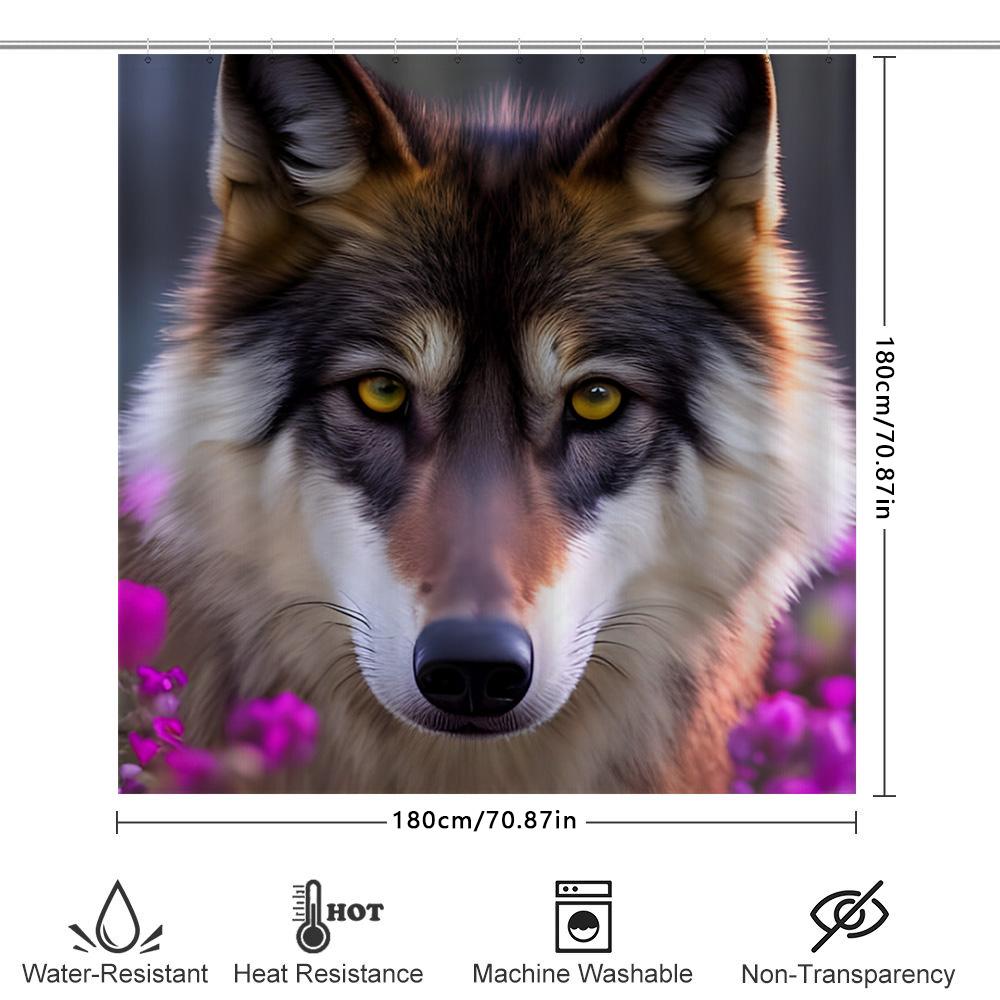 High-Definition Animal Print Shower Curtain Wolf Face Design For Bathroom Decor In Purple Color Made With Durable Material (Blue