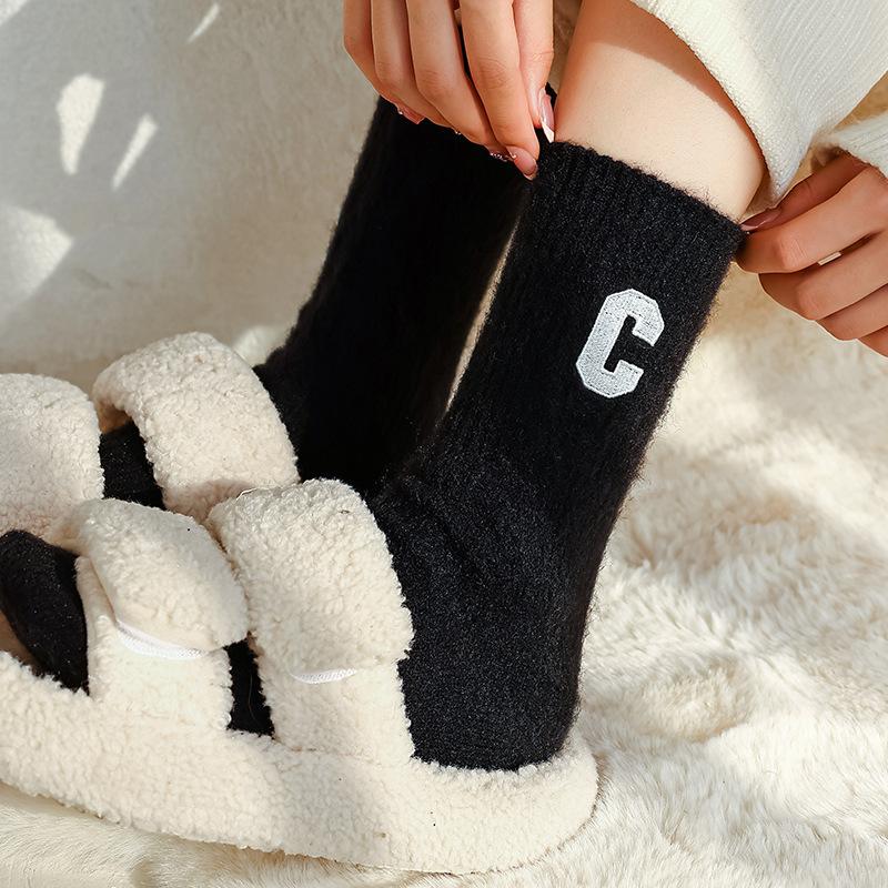Women Wool Socks Warm Winter Thick Cashmere Casual Japanese Fashion Solid Color Comfortable Home Sock Long High Quality