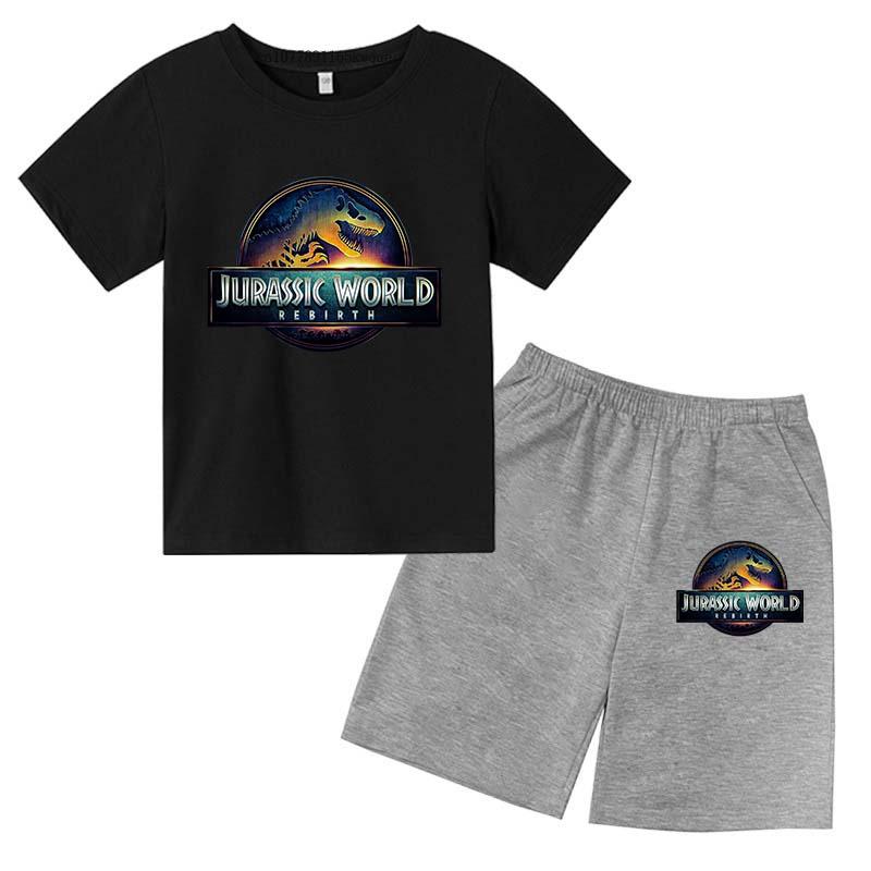 Jurassic World 4 Kids Summer Casual Breathable O-neck Tees+Pants 2pcs Sportsuits 2-13 Years Boys Girls Children Top Outfits Sets