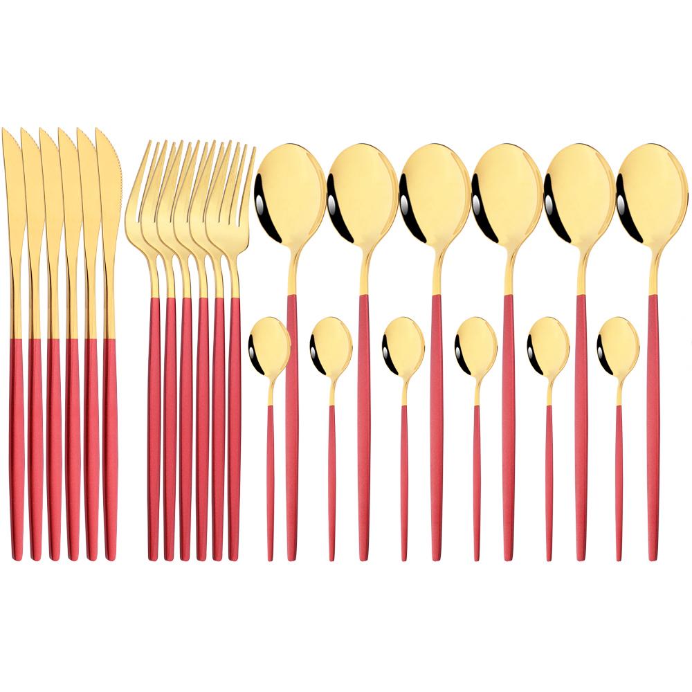 24Pcs Cutlery Stainless Steel Tableware Mirror White Gold Dinnerware Set Western Knife Fork Spoon Flatware Kitchen Silverware