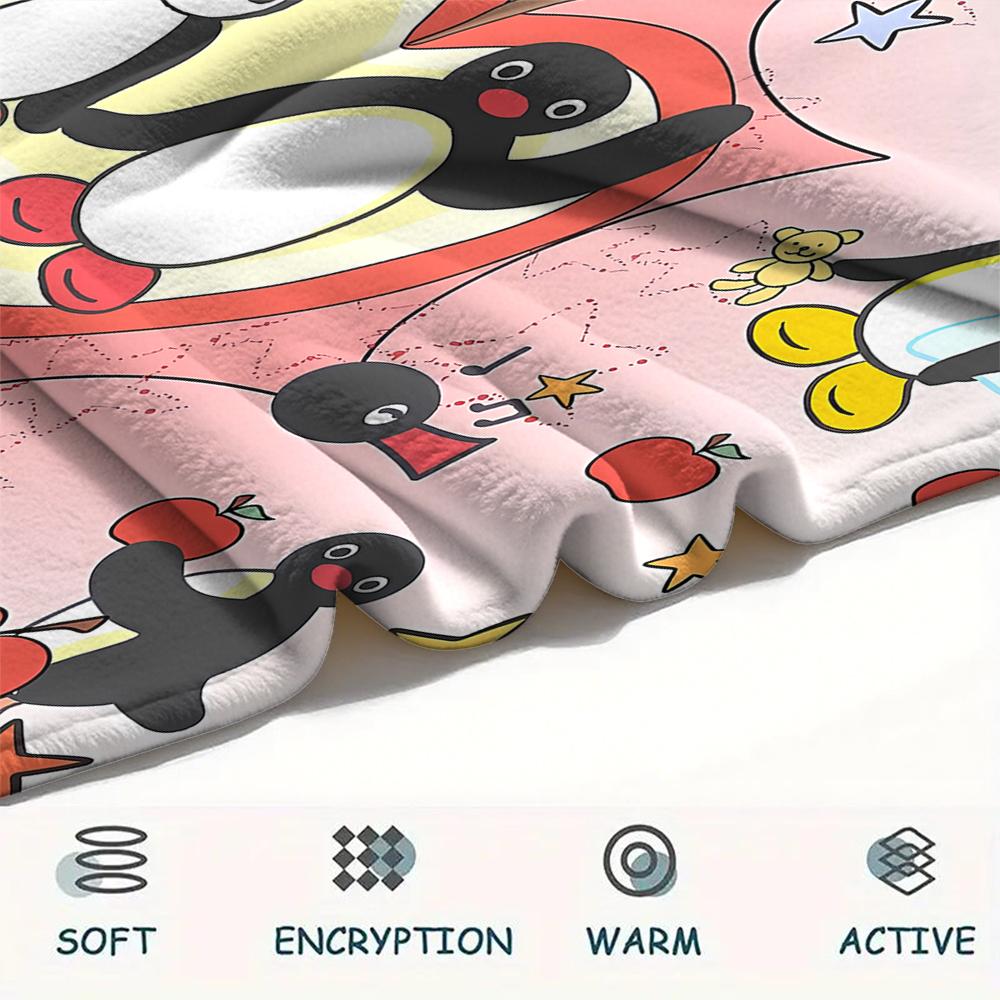 1PC PINGU Print Flannel Blanket, High quality All Seasons, Home Decor, Warmth and Comfort, Perfect for Christmas Gifts