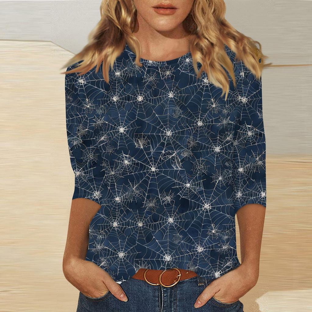 Women's Fashion Casual Three-quarter Sleeve Halloween Printed Round Neck Top