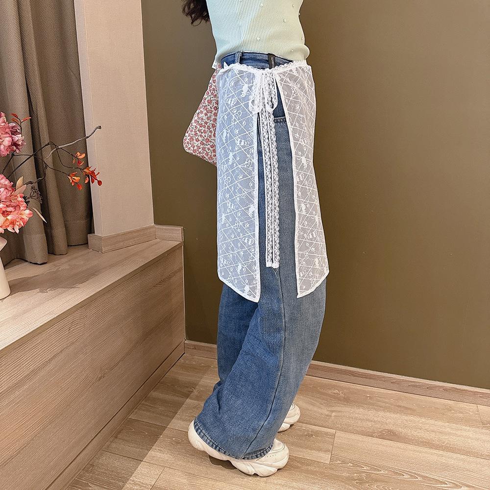 Elastic Lace Slack Stacking With Skirt Women'S High Quality Fresh And Sweet Fart Curtain Flower Apron