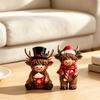 Harz Feiertag Haus Dekoration 2 Stück Weihnachten Hochland Rinder Figuren, Weihnachtsmann Rentier Kuh, mit Hut, Niedliches Kalb Schal Und Hut Heißer Kakao, für Garten