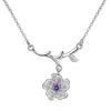Silver Cherry Blossom Branch Necklace - Simple Flower Pendant for Women