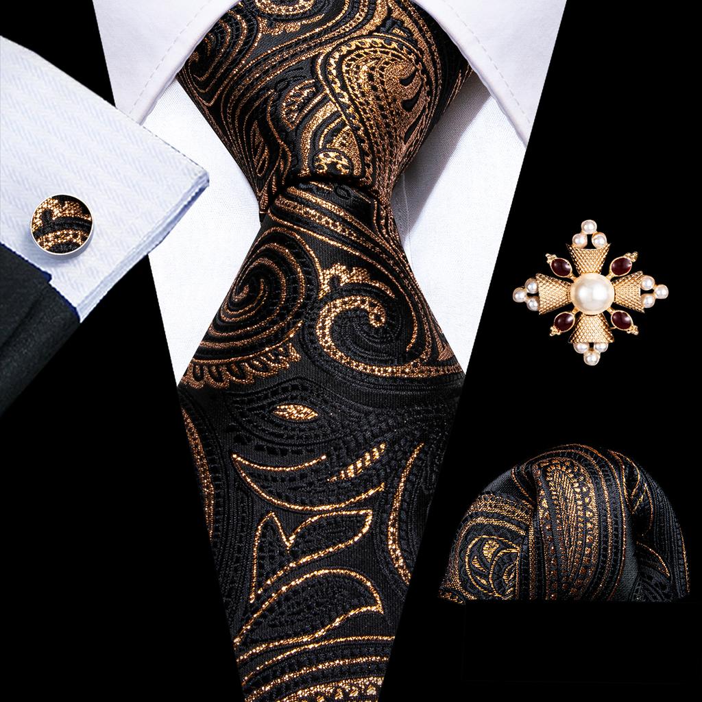 Barry.Wang Pearl sagė su kaklaraiščiu vyrams Paisley gėlių šilko kaklaraištis Hanky rankogalių sąsagų rinkinys