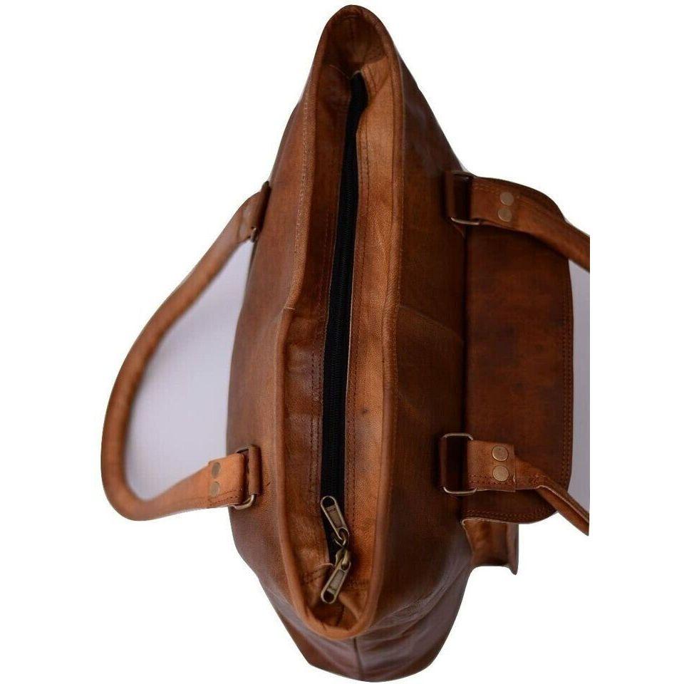 Handmade Women's Vintage Brown Goat Leather Shoulder Tote Shopper Purse Handbag