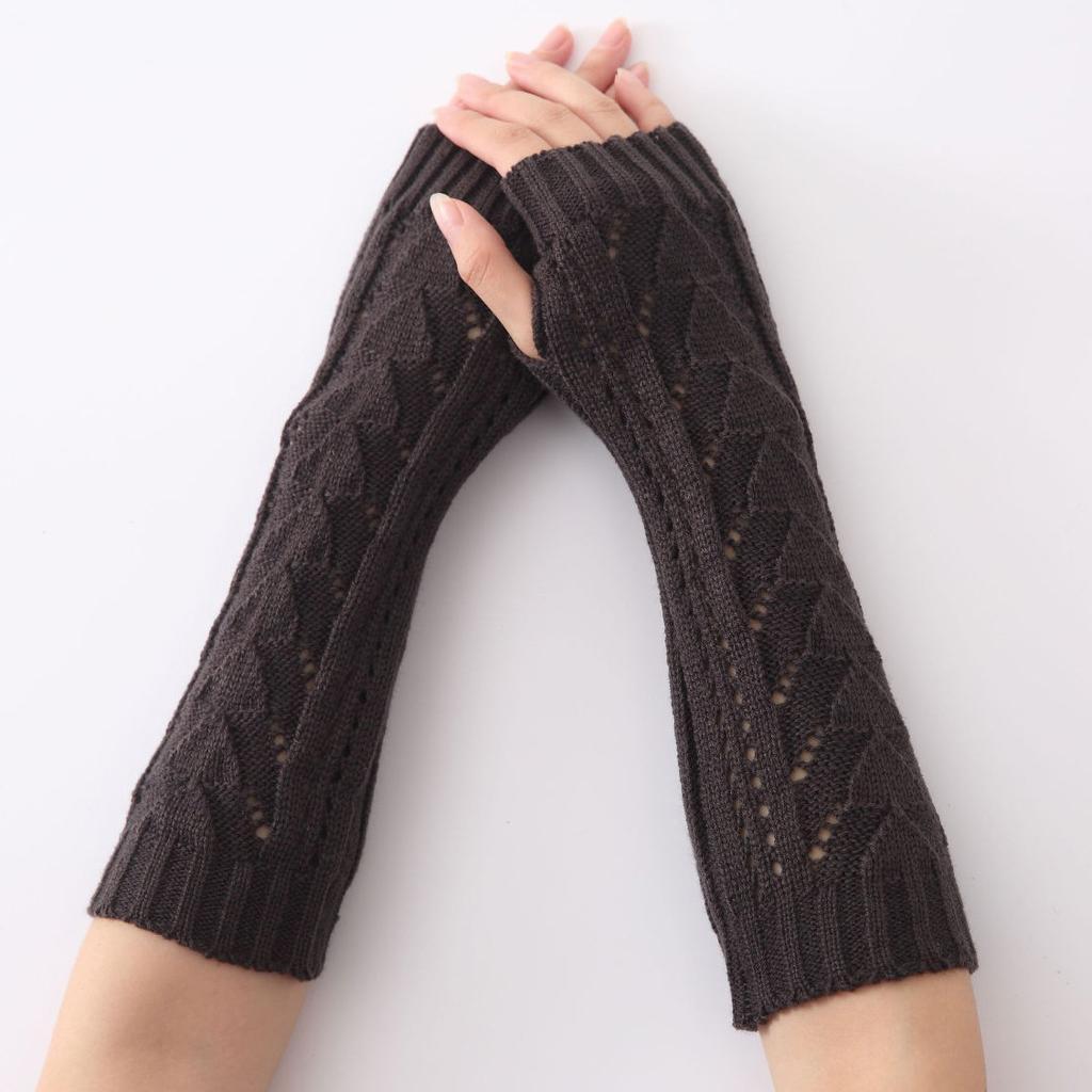 Botvotee Y2k Accessories Arm Warmers Sleeves for Women Winter Knit Hollow-out Triangle Long Sleeve Holder Fingerless Gloves