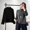 Autumn-Winter 2025 Women's Plus Size High Neck Slimming Base Layer, Stretchy Long Sleeve Color Block Fleece Top