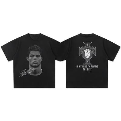 Cristiano Ronaldo Hoofd T-shirt met Handtekening Trendy Grafisch T-shirt Ronaldo CR7 Cristiano Ronaldo Shirt Ronaldo Vintage Voetbal