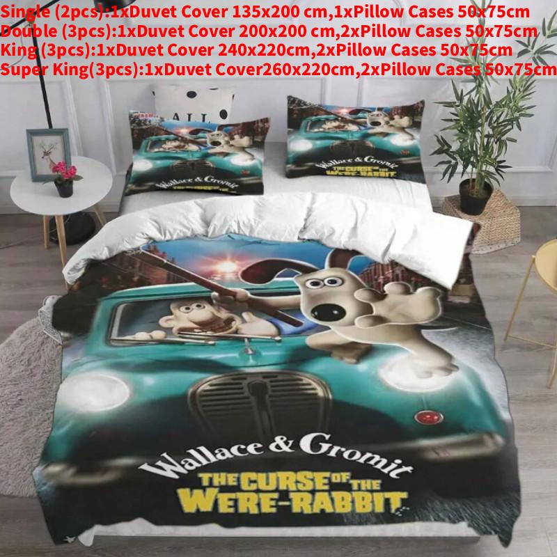 Wallace And Gromit Pattern Print Bedding Set With Multisize Options For Bedroom Use