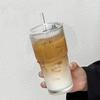 2Pcs Iced Coffee Glass with Lid And Straw, 600ml Capacity Ribbed Tumbler, Reusable Cold Drink Cup for Home Travel, Fits Car Cup Holder