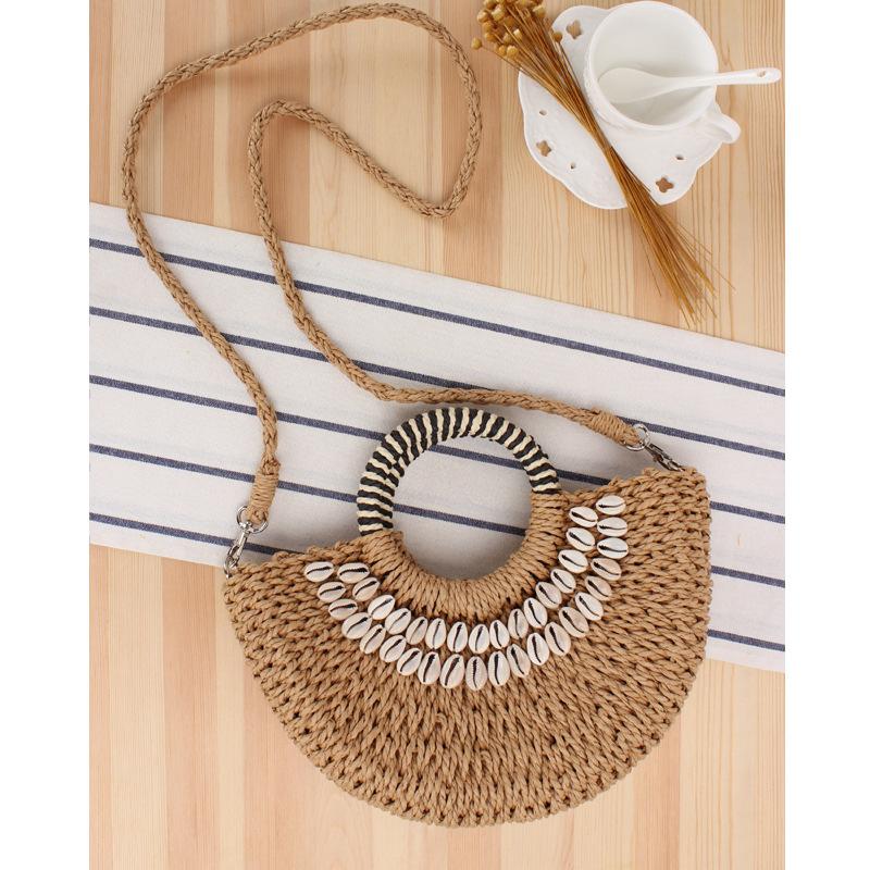 

Rattan Straw Handbags, Hand-woven Women Straw Tote Bag Summer Female Shoulder Crossbody Bag Round Top-Handle Beach Handbags верблюд