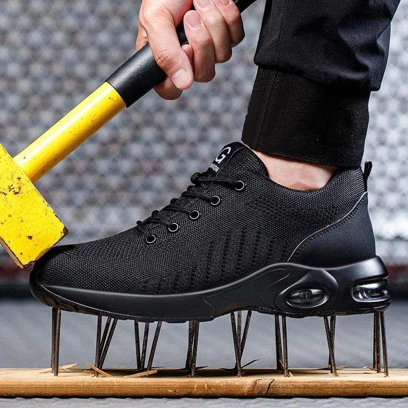 Fashion New Styles Men Safety Boots with Steel Toe Cap Anti-smash Work Sneakers Safety Shoes Men Indestructible Work Boots Hiking Shoes