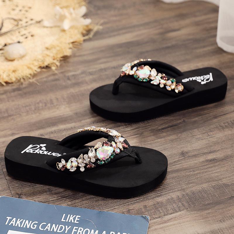 Fashion Rivet Big Size Beach Shoes Rubber Flip Flops Woman's Slippers Slides Low Sabot Hawaiian 2025 Flat Cotton Fabric Metal Decoration