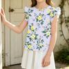 Girls' Short Sleeve Floral Print Ruffle Top with Round Neck for Casual Daily Wear