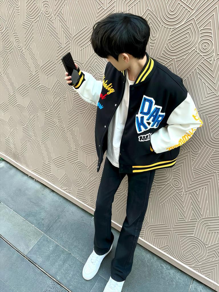 Color matching letter embroidery design sense baseball jacket men's spring and autumn loose American retro couple coat top
