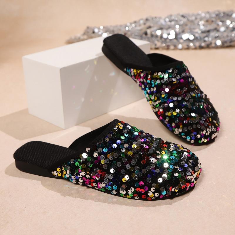 Fashion 2025 Brand Ladies Shoes Closed Toe Women's Slippers Fashion Outdoor New Plus Size Sequins Comfortable Best Seller Flat Slippers