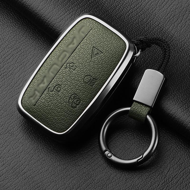 Aluminiumlegierung Ziegenleder Auto Schlüsselhülle Abdeckung für Jaguar JLR XF XJ XE XJL XFL I-PACE E-PACE F-Pace Auto Schlüsselhülle Schutz Fob