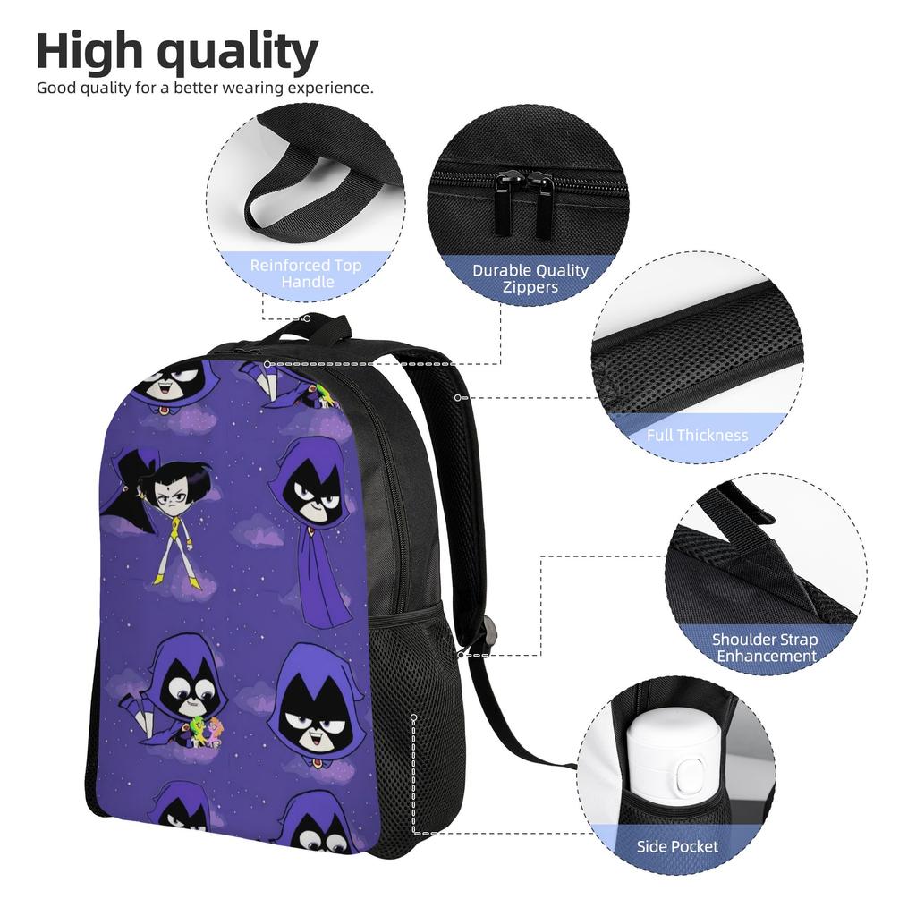 Teen Titans Go Raven's Emoticlones Backpack University Backpacks Women Men Custom Breathable School Bags Style Rucksack