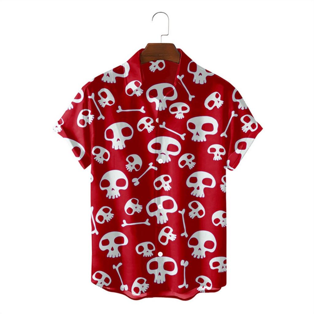Trendy Skull Pattern Hawaiian Shirts For Men Fashion Summer Hip Hop 3D Printed Lapel Button Shirt Cool Streetwear Harajuku Tops