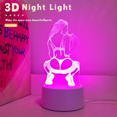 Luz de noite LED 3D de menina rosa sexy, alimentação USB, decoração de mesa de cabeceira de quarto, luz de presente de aniversário e feriado