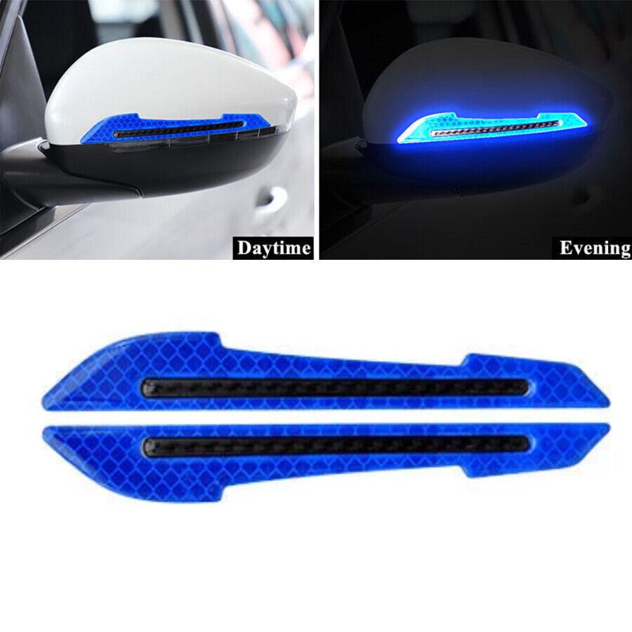 4x Reflective Blue Carbon Fiber Side Mirror Warning Molding Trim Car Accessories