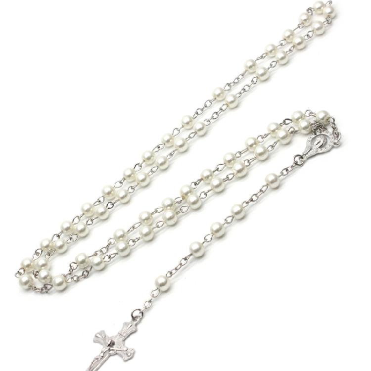 Rosary Beads Clavicle Chain Necklace Men Women Medal-Cross Christian Long Chain